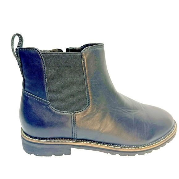 Lands' End Side-Zip Lug-Sole Chelsea Boots‎ Women's US 7 B Black Leather - Picture 1 of 9